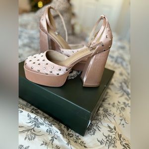 Silent D “Grace” Mary Jane Heels, Satin, studded